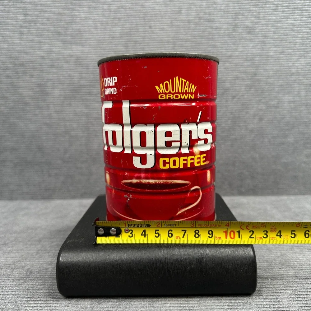 Vintage Folgers Coffee Tin 1 lb Mountain Grown Red Metal Canister Drip Grind